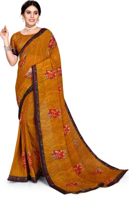 NANCY HUB Printed, Floral Print Bollywood Cotton Jute, Chiffon Saree(Mustard)