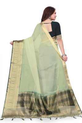 Aarunika MNT Solid/Plain Bollywood Organza Saree(Green)