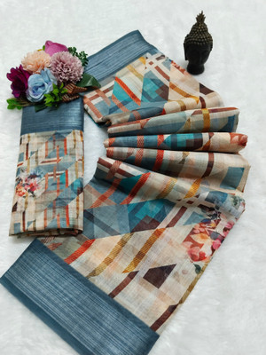 PRTRENDZ Self Design Bollywood Linen, Cotton Linen Saree(Multicolor)