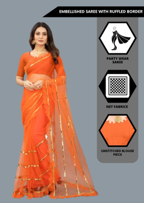 Yashvi Designer Embellished Bollywood Net Saree(Orange)