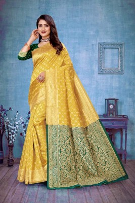 THESIYA FAB Printed Bollywood Jacquard, Art Silk Saree(Yellow)