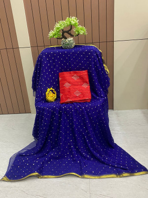TOXEGO Polka Print Daily Wear Chiffon Saree(Dark Blue)