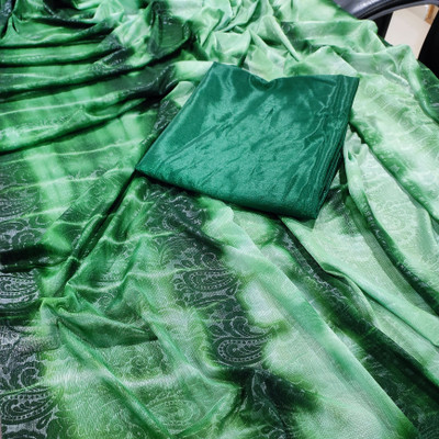 DIVYASHAKTI FASHION Printed Bhagalpuri Silk Blend Saree(Dark Green)