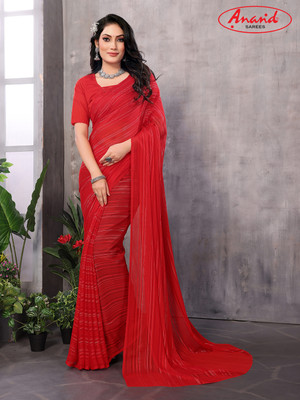 Anand Sarees Solid/Plain Bollywood Satin Saree(Red)
