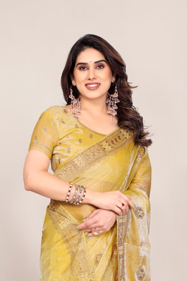 Mikhushop Embroidered Bollywood Jimmy choo Saree(Beige)