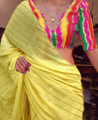Sareez House Striped Bollywood Chiffon Saree(Yellow)