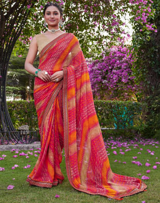 Samah Geometric Print, Printed, Embellished Daily Wear Chiffon Saree(Pink)