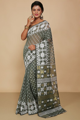 Divastri Woven Taant Pure Cotton Saree(Green)