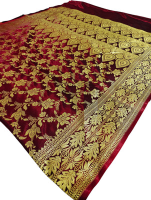Saree House Woven Banarasi Handloom Silk Blend Saree(Brown)