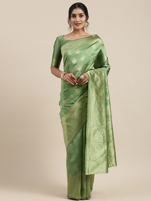 Anouk Rustic Woven Banarasi Silk Blend Saree(Green)