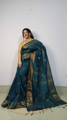 S G SAREES Woven Handloom Handloom Cotton Silk Saree(Silver)