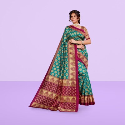 Saadhvi Digital Print Bandhani Cotton Blend Saree(Light Green)