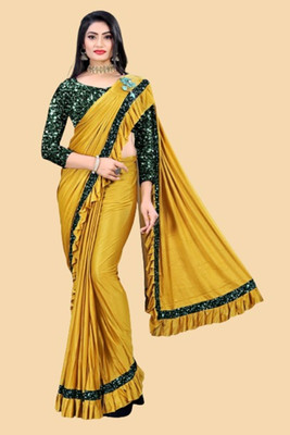 KV Fashion Embellished Bollywood Lycra Blend Saree(Yellow)