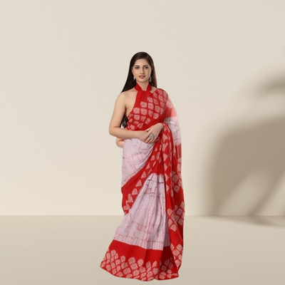 Alexa Fashion Floral Print Daily Wear Cotton Blend Saree(Red)