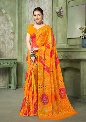 Divastri Floral Print, Geometric Print, Digital Print, Printed Bollywood Chiffon Saree(Yellow)