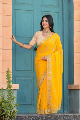 Devkacreation Embroidered, Self Design Bollywood Georgette Saree(Yellow)