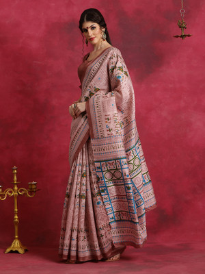 Sareemall Printed Sambalpuri Silk Blend Saree(Gold)