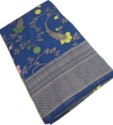 Kashi Silk Woven, Self Design Banarasi Silk Blend Saree(Blue)