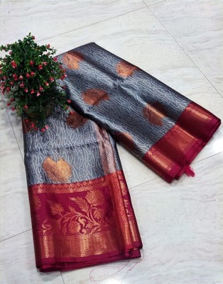 Hnhsaree Printed Bollywood Silk Blend Saree(Grey)