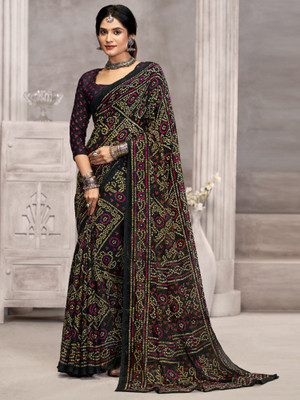 Divastri Floral Print, Geometric Print, Digital Print, Printed Bollywood Chiffon Saree(Black)