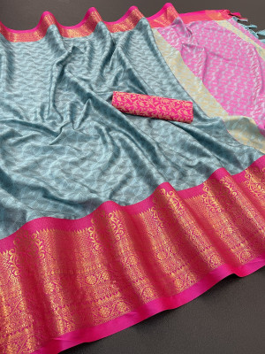 MM VENTURE Woven Handloom Cotton Blend Saree(Black)