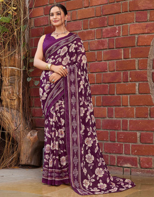 Samah Printed Daily Wear Georgette Saree(Purple)