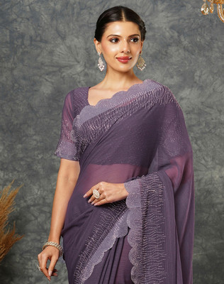 SIRIL Embellished, Dyed Bollywood Georgette Saree(Purple, Silver)
