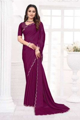 KAKADIYA CREATION Solid/Plain Bollywood Satin Saree(Purple)
