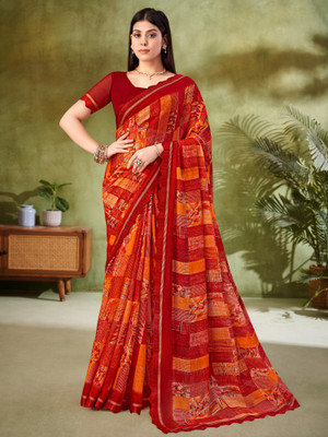 ANOUK Printed Bollywood Chiffon Saree(Red)