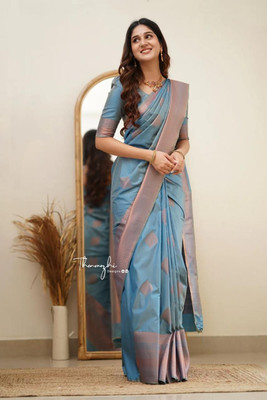 Marziyaa Floral Print Daily Wear Jacquard Saree(Light Blue)
