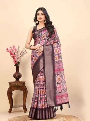 J6 Designers Animal Print Daily Wear Art Silk Saree(Pink)