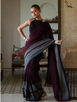 New matri saree center Solid/Plain Handloom Pure Cotton Saree(Maroon)