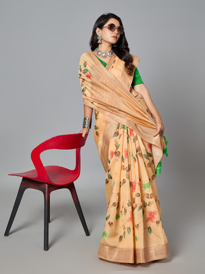 Virendra Textile Printed Bollywood Cotton Blend Saree(Multicolor)