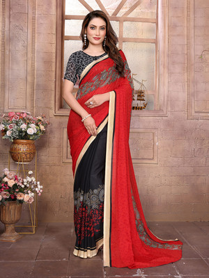 Moda Rapido Printed, Self Design, Floral Print Daily Wear Georgette Saree(Red)
