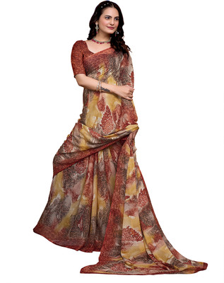 Kanooda Prints Printed Bollywood Georgette Saree(Brown)