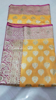 Dulhan Collection Woven Banarasi Handloom Satin Saree(Gold, Yellow)