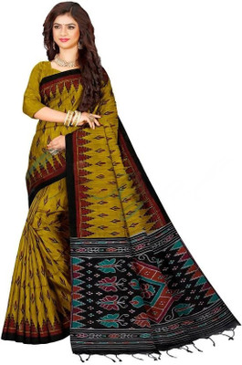 HouseOfCommon Printed Sambalpuri Pure Cotton Saree(Yellow)