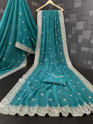 RIDDHISIDDHI NX Embroidered Bollywood Organza Saree(Light Blue)