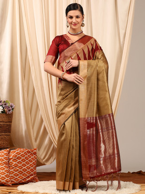 Divastri Woven Banarasi Cotton Silk Saree(Beige)