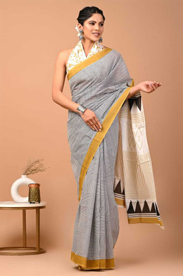Tanishka Handicrafts Printed Daily Wear Cotton Blend Saree(White)