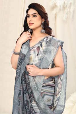 MIRCHI FASHION Printed, Dyed Bollywood Chiffon, Georgette Saree(Grey, Brown)
