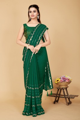 A&Z Embellished, Self Design Bollywood Art Silk Saree(Green, Dark Green)