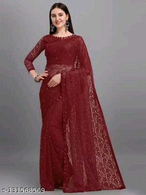 Silkbazar Printed Bollywood Net Saree(Maroon)