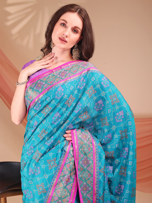 NIYAMI Woven Banarasi Jacquard, Cotton Silk Saree(Blue)