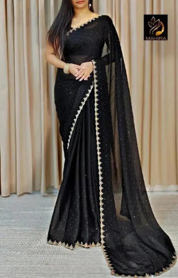 SWASTIKEXPORTS Embellished Bollywood Georgette Saree(Black)