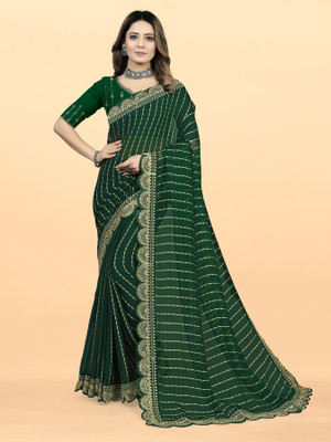 MAN PRIYA TRENDZ Striped Jamdani Georgette Saree(Green)