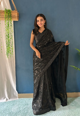Arena fab Self Design Bollywood Georgette Saree(Black)