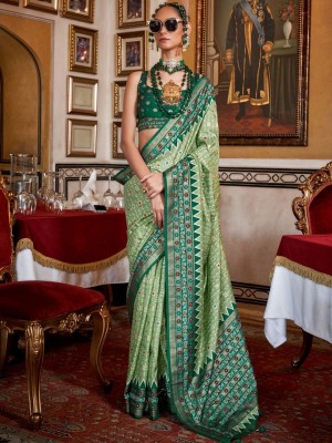 ANOUK Woven Patola Silk Blend Saree(Light Green)