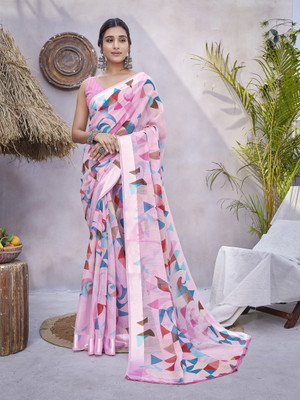 Gugaliya Printed Chanderi Chanderi, Cotton Blend Saree(Multicolor)