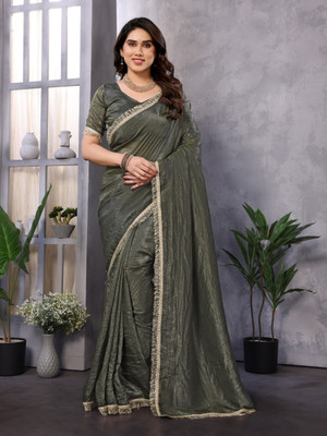 Divastri Solid/Plain Bollywood Pure Silk Saree(Dark Green, Gold)